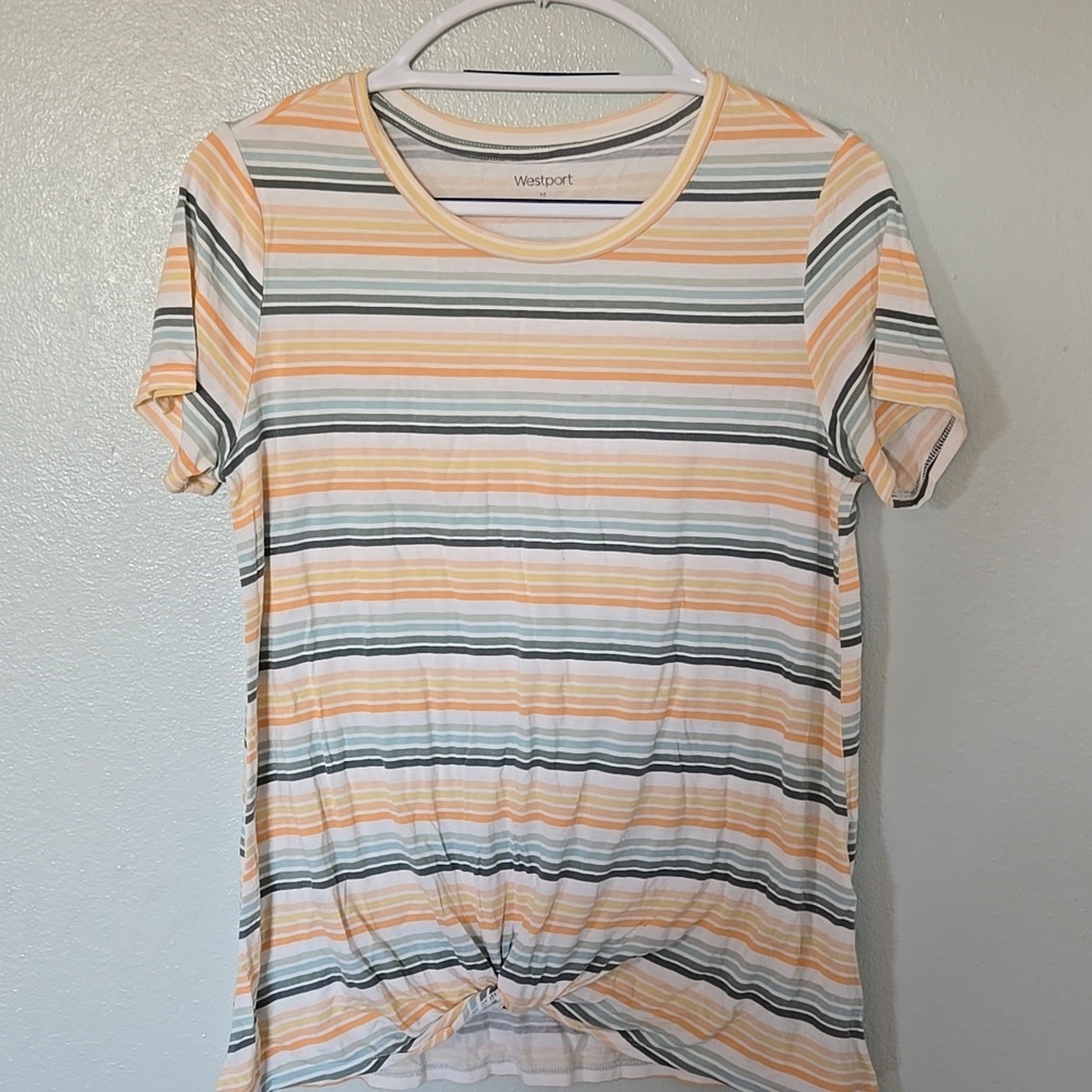 Westport | Striped Twisted Front Short Sleeve Tee Size Medium